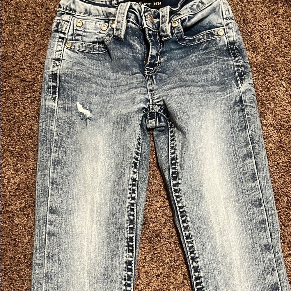 Blue Boot Cut Jeans with Vintage Wash - Picture 4 of 5